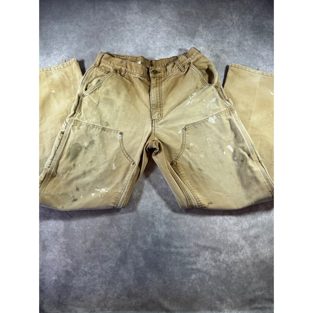 Vintage Carhartt‎ B01 Double Knee Work Pants Tan Distressed Made in USA 33x32